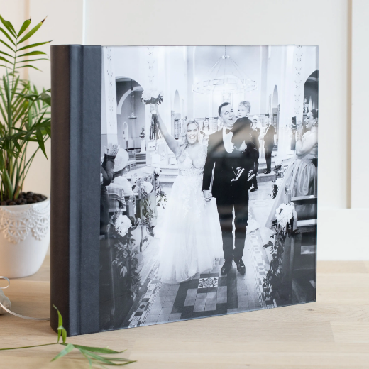Picture of Leather Lay Flat Photo Book, Glass Cover, Size S (8x6", 8x8")