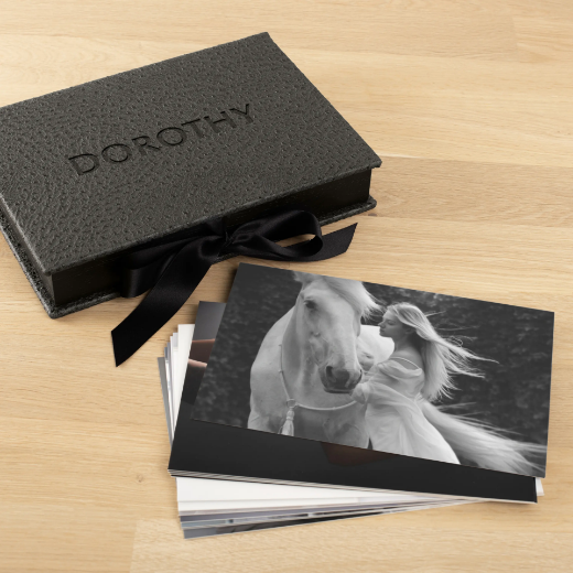 Picture of Vinyl Folio Box with 20 Printed Photocards, Ribbon Closure 