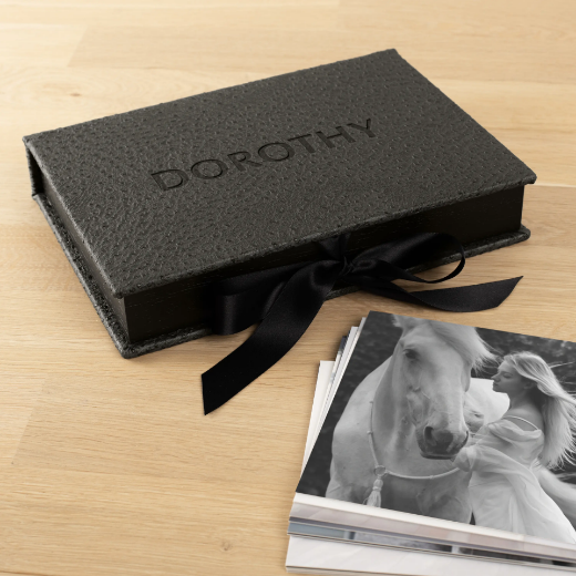 Picture of Vinyl Folio Box with 20 Printed Photocards, Ribbon Closure 