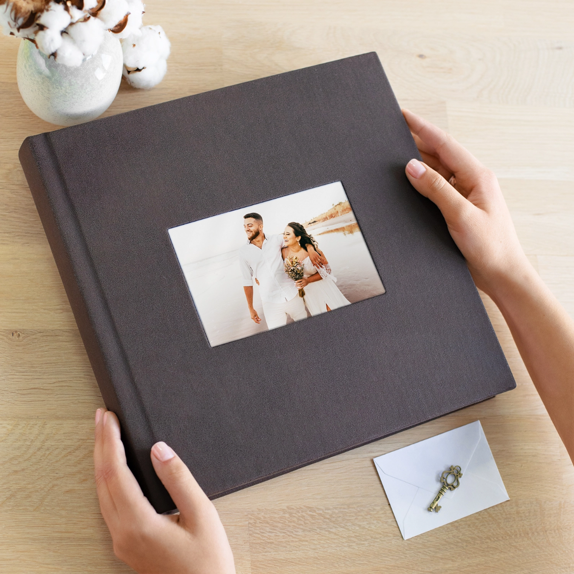 Picture of Eco Leather Lay Flat Photo Book, Glass Window, Size S (6x8", 8x6", 8x8") #129