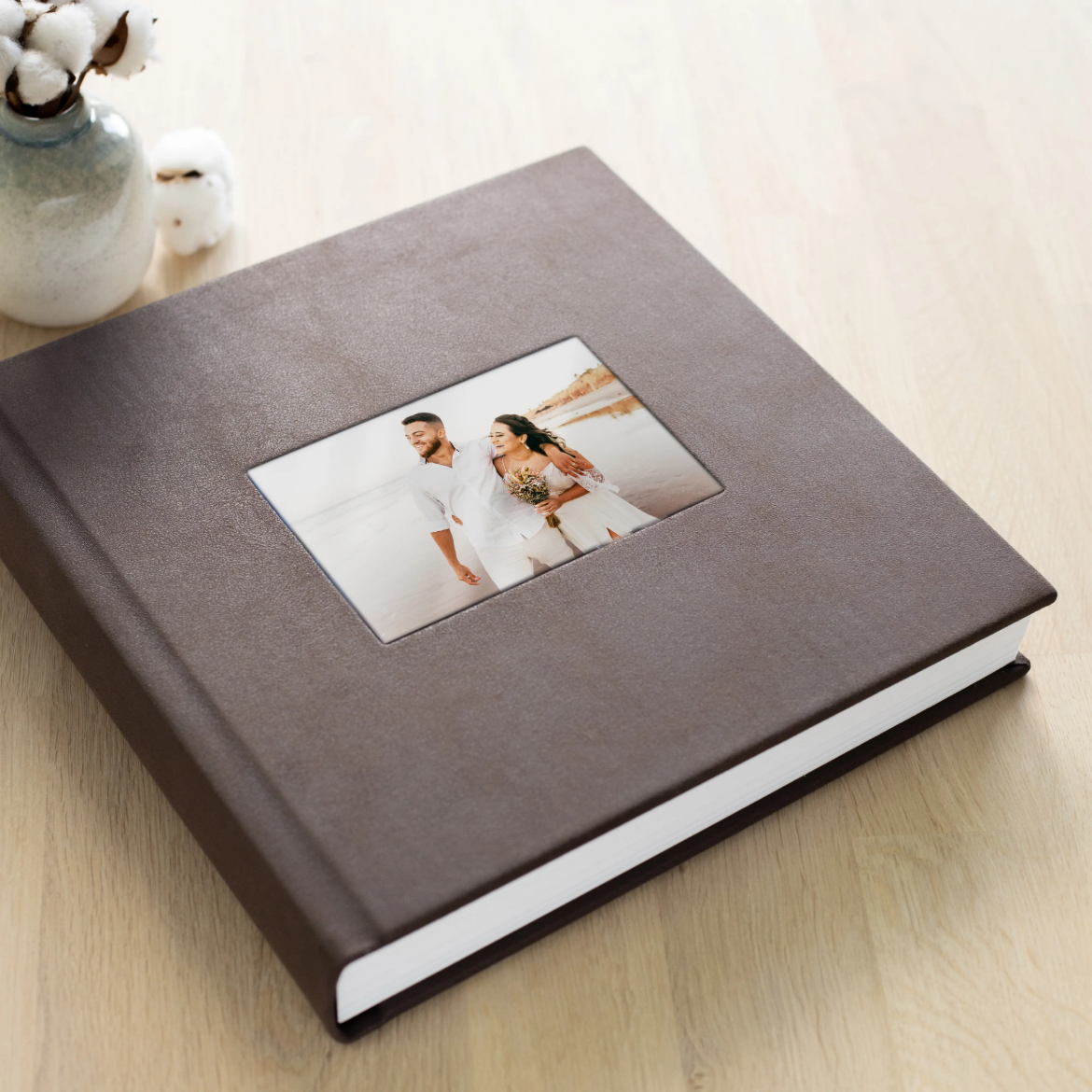 Picture of Eco Leather Lay Flat Photo Album, Glass Window, Size S (6x8", 8x6", 8x8")