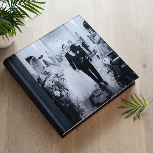 Picture of Leather Lay Flat Photo Album, Glass Cover, Size M (10x8", 12x8", 10x10", 12x12")