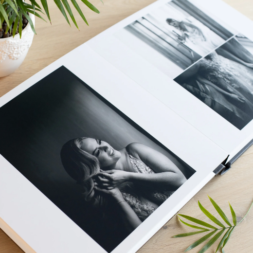 Picture of Leather Lay Flat Photo Album, Glass Cover, Size M (10x8", 12x8", 10x10", 12x12")