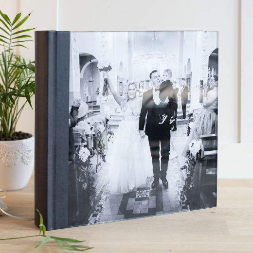 Picture of Leather Lay Flat Photo Album, Glass Cover, Size S (8x6", 8x8")