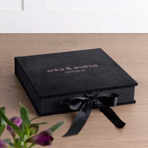 Picture of Velvet Folio Box with 20 Printed Photocards, Ribbon Closure