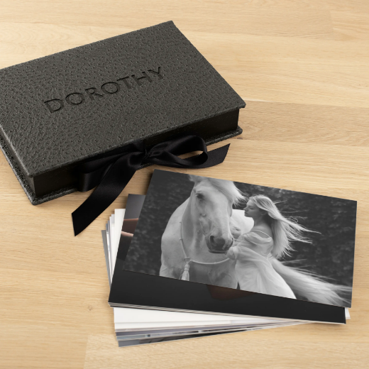 Picture of Vinyl Folio Box with 20 Printed Photocards, Ribbon Closure