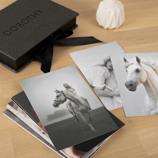 Picture of Vinyl Folio Box with 20 Printed Photocards, Ribbon Closure