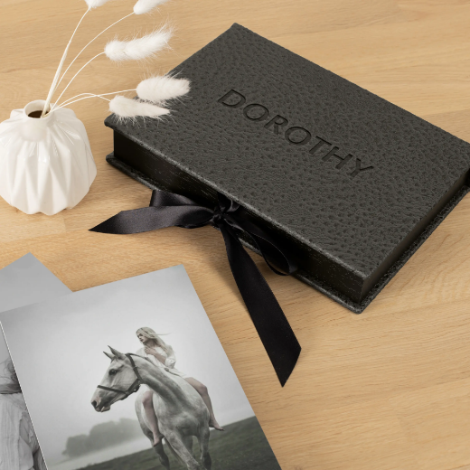 Picture of Vinyl Folio Box with 20 Printed Photocards, Ribbon Closure