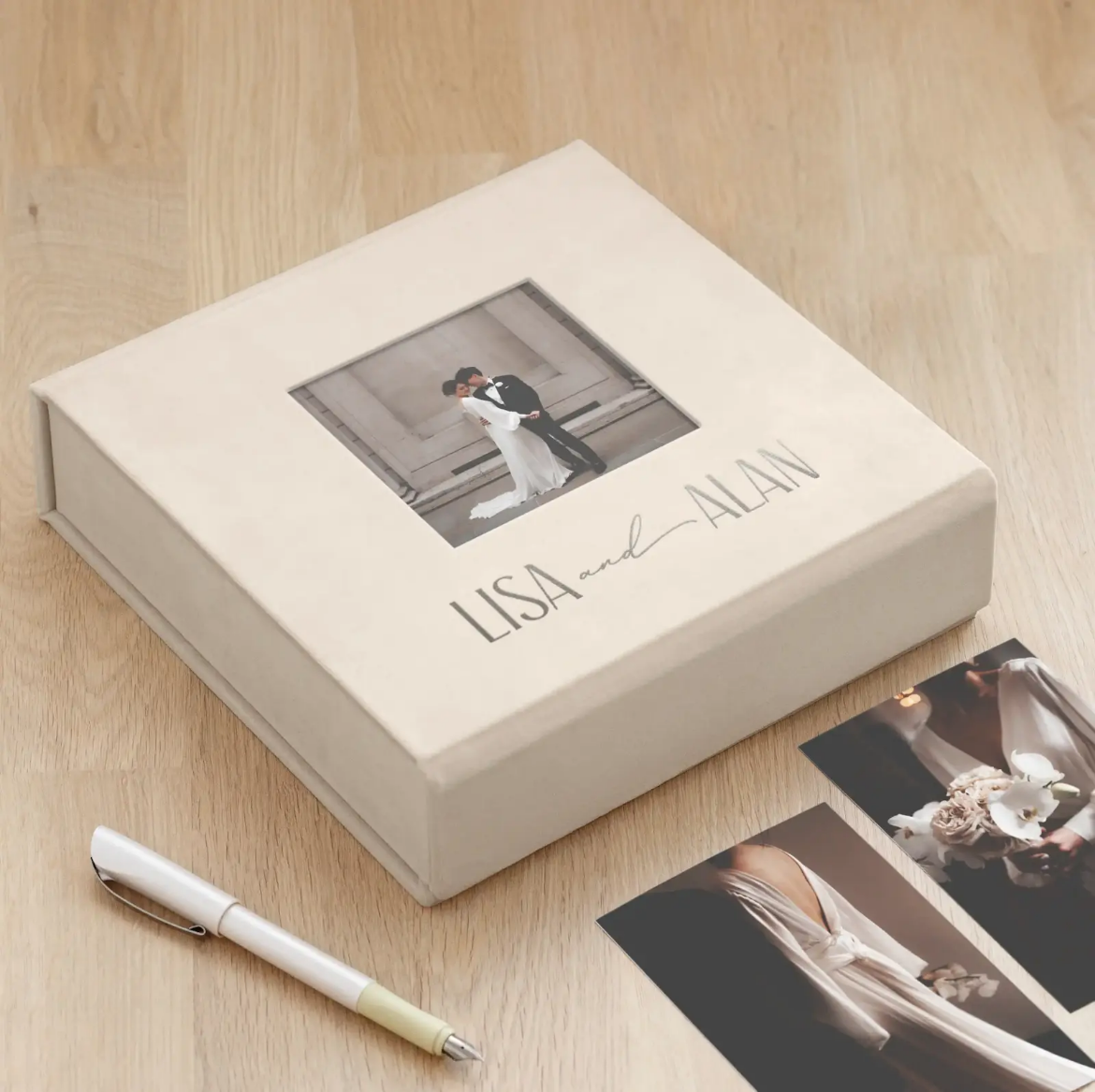 Picture of Velvet Wedding Keepsake Box, Photo Window, Magnet Closure, Design W231