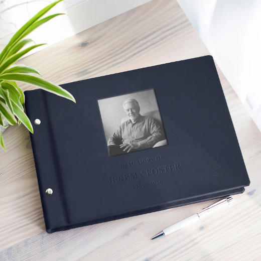Picture of Leather Memorial Condolence Book, Photo Window GBL