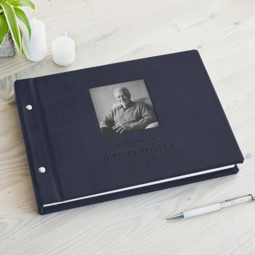 Picture of Leather Memorial Condolence Book, Photo Window GBL