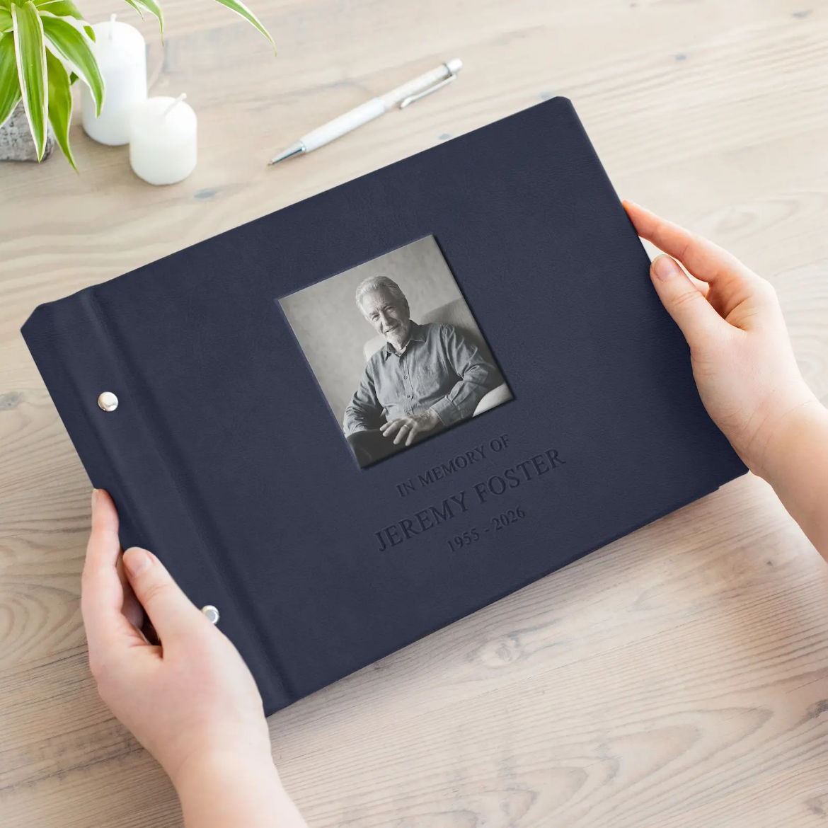 Picture of Leather Memorial Condolence Book, Photo Window GBL