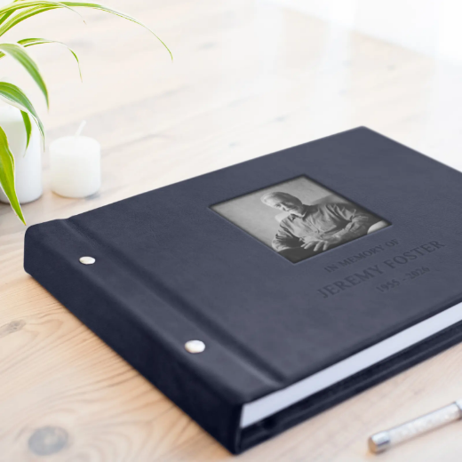 Picture of Leather Memorial Condolence Book, Photo Window GBL