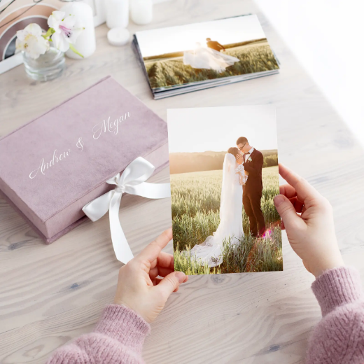 Picture of Velvet Folio Box with 20 Printed Photocards, Ribbon Closure