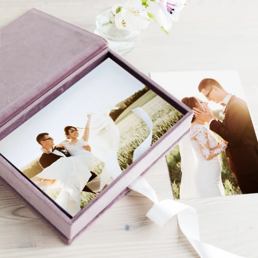 Picture of Velvet Folio Box with 20 Printed Photocards, Ribbon Closure