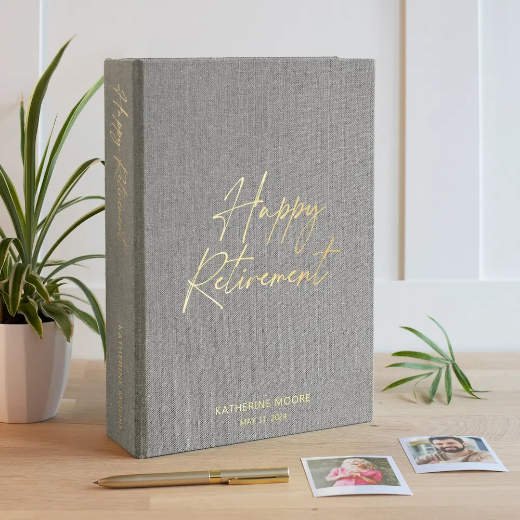 Picture of Linen Retirement Guest Book Vertical M55