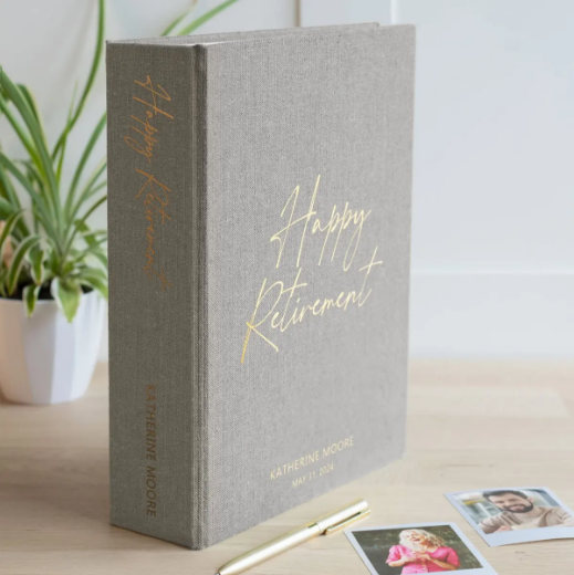 Picture of Linen Retirement Guest Book Vertical M55