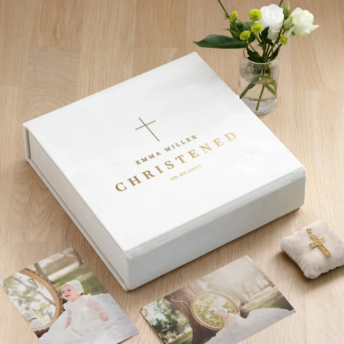 Picture of Velvet Baby Christening Memory Box, Magnet Closure