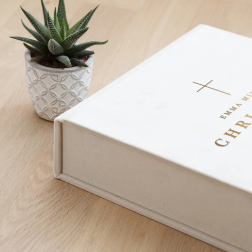 Picture of Velvet Baby Christening Memory Box, Magnet Closure