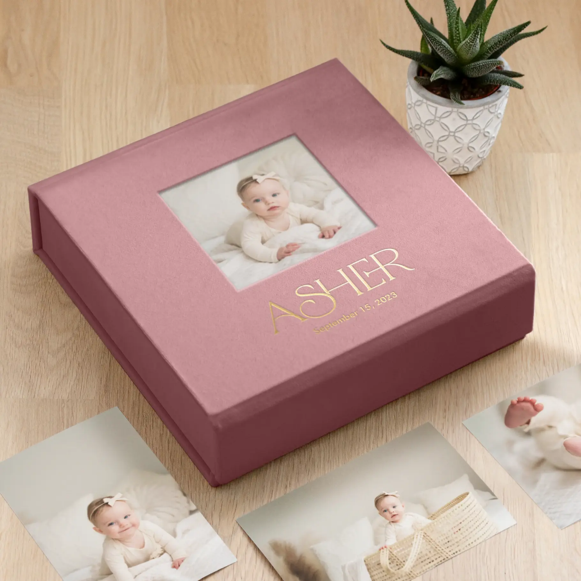 Picture of Velvet Baby Keepsake Box, Photo Window, Magnet Closure