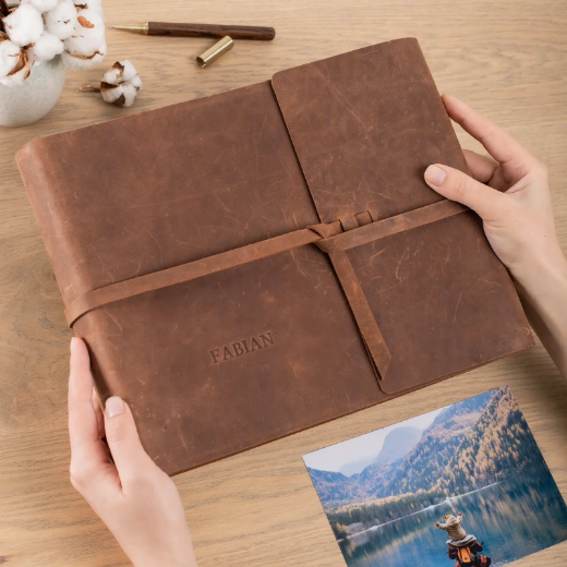 Picture of Leather Traditional Photo Album, Rustic Crazy Horse Leather, Wrap tie closure