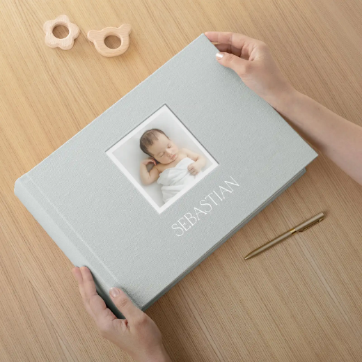 Picture of Linen Traditional Baby Photo Album, Photo Window