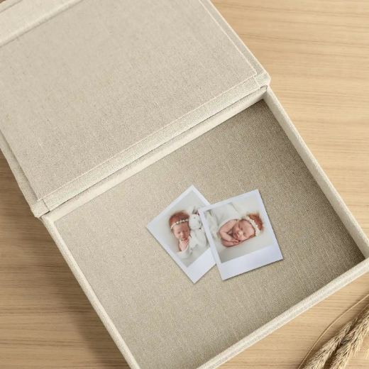 Picture of Linen Baby Keepsake Box, Photo Window, Magnet Closure
