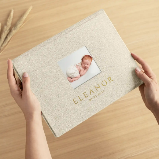 Picture of Linen Baby Keepsake Box, Photo Window, Magnet Closure