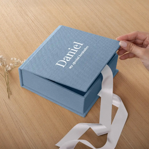 Picture of Linen Baby Keepsake Box with Ribbon Closure