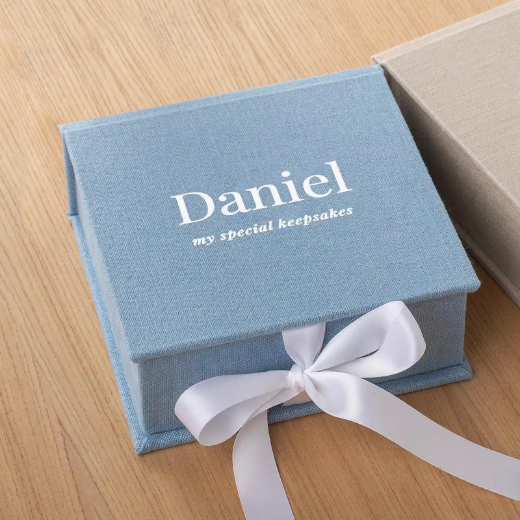 Picture of Linen Baby Keepsake Box with Ribbon Closure