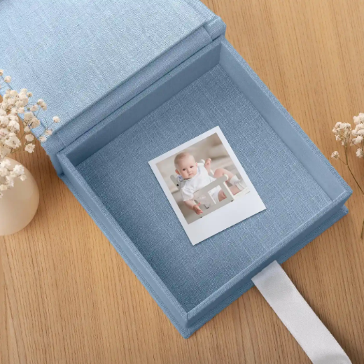 Picture of Linen Baby Keepsake Box with Ribbon Closure